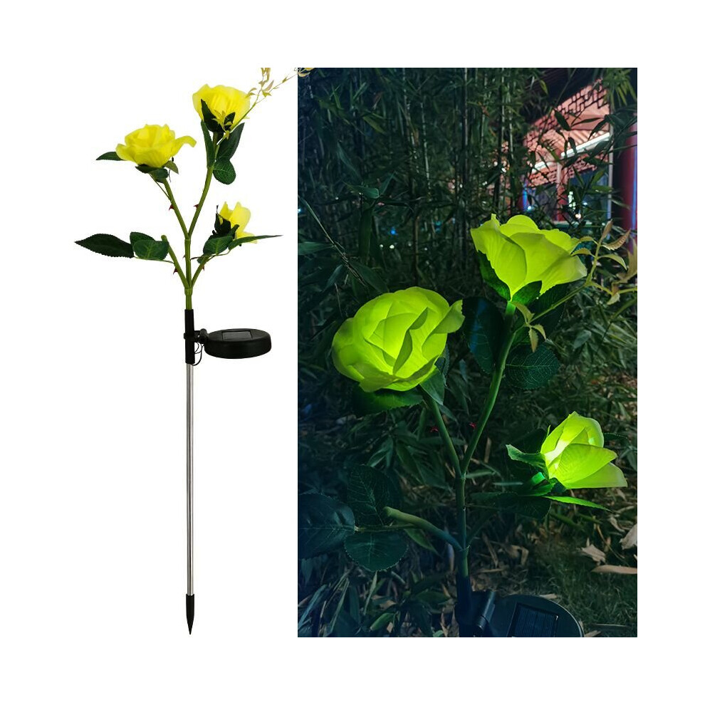 (Yellow) Solar Rose Flower Led Lights Outdoor Waterproof Lamp Garden Patio Lawn Pathway Yellow