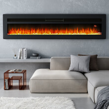 (Black 70inch) Living And Home LED Electric Wall Fireplace | 9 Flame Colours with Freestanding Leg