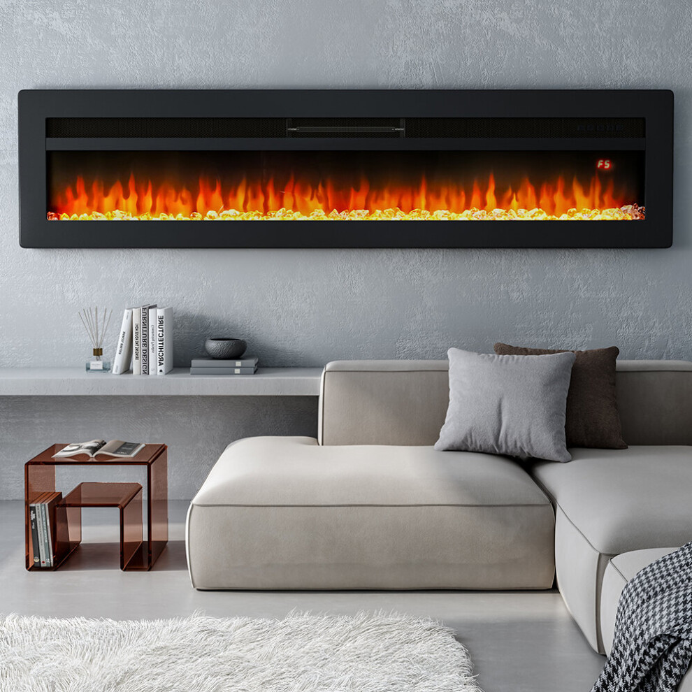 (Black 70inch) Living And Home LED Electric Wall Fireplace | 9 Flame Colours With Freestanding Leg