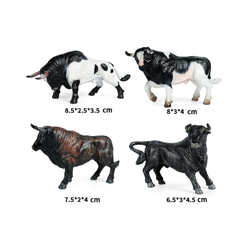 (A) 4PCS Simulation Wild Animal Model Cow Bull Bison Set Toy Cake Decoration