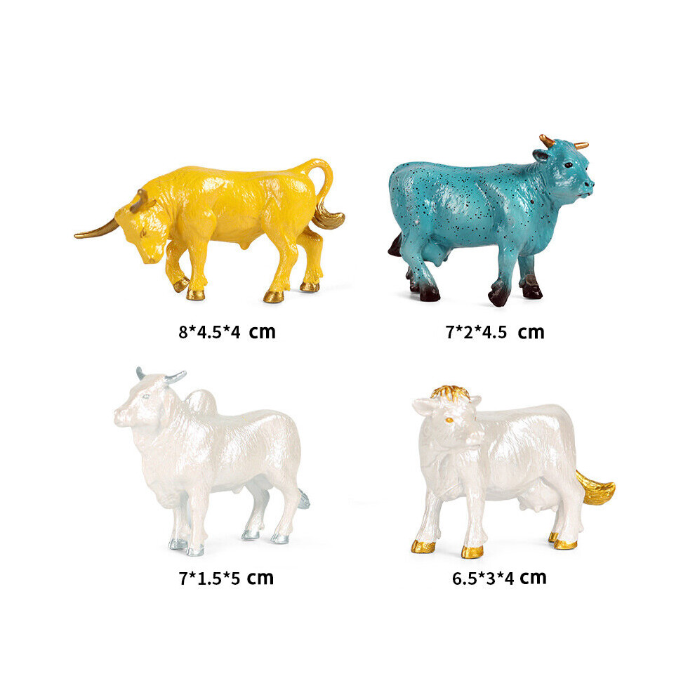 (F) 4PCS Simulation Wild Animal Model Cow Bull Bison Set Toy Cake Decoration