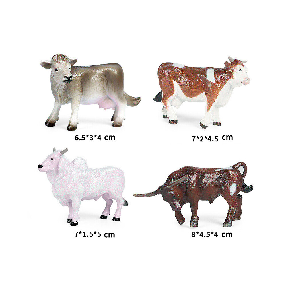 (C) 4PCS Simulation Wild Animal Model Cow Bull Bison Set Toy Cake Decoration