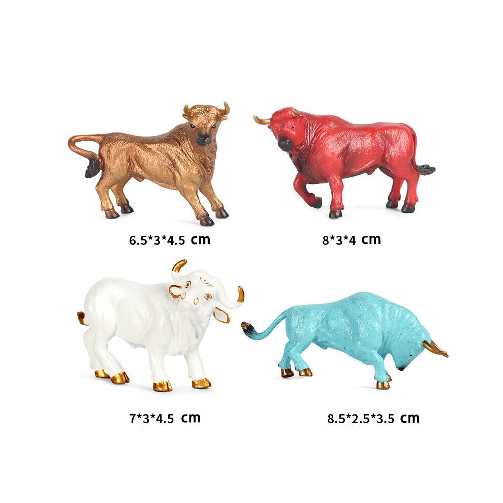 (E) 4PCS Simulation Wild Animal Model Cow Bull Bison Set Toy Cake Decoration