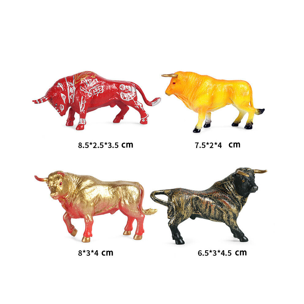 (D) 4PCS Simulation Wild Animal Model Cow Bull Bison Set Toy Cake Decoration