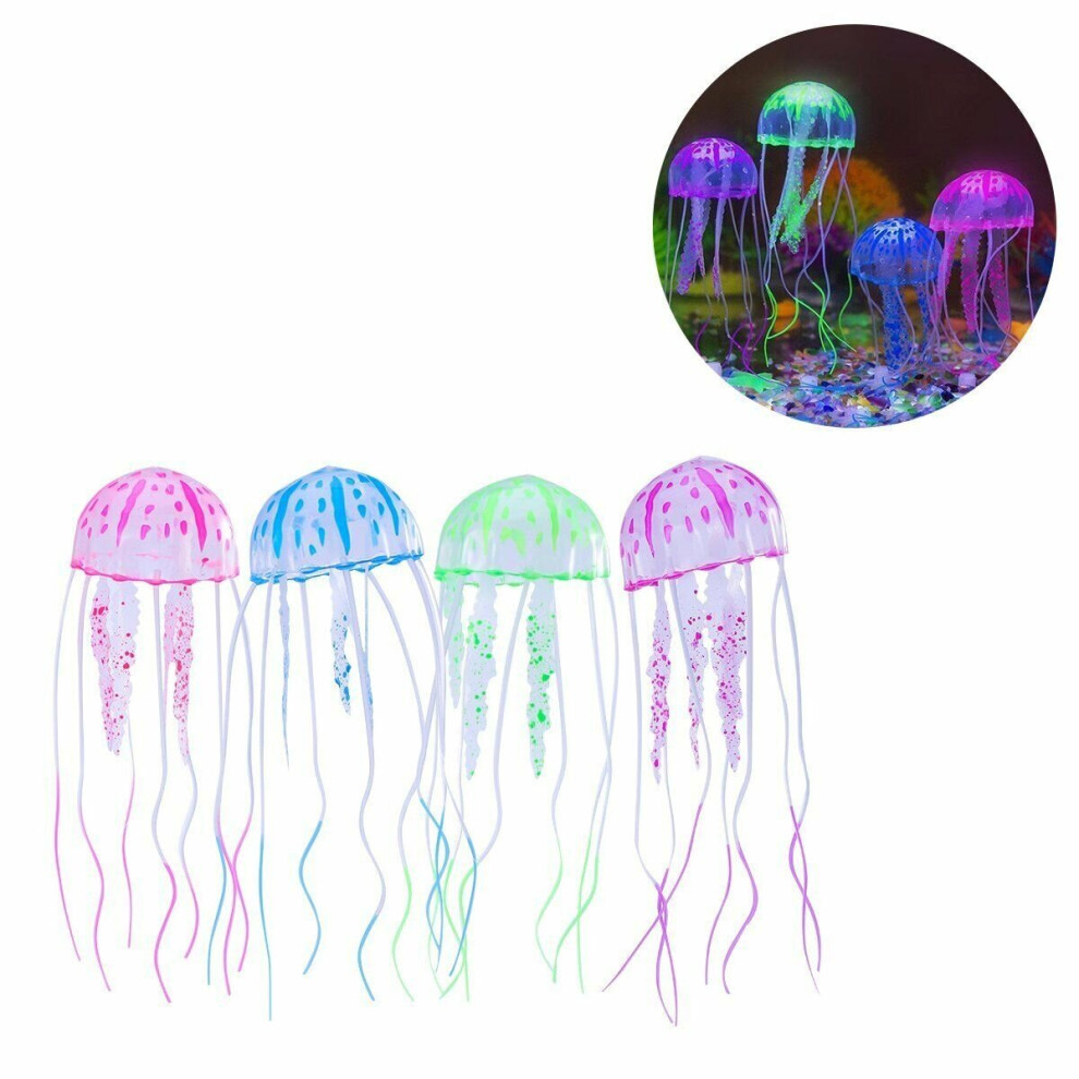 (Blue) Glowing Effect Aquarium Floating Jelly Fish Tank Ornament Decoration