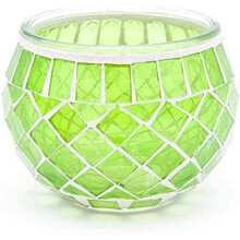 (Green) Mosaic Glass Jar Vintage Candle Holder