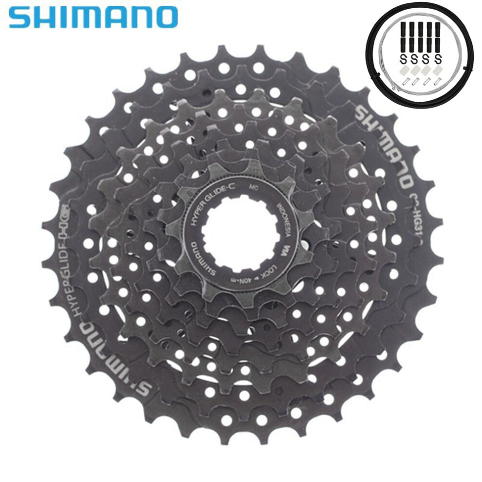 (11-32T-Black) Shimano HG31 8 Speed 32/34T Mountain Bike Cassette+Gear shift kit