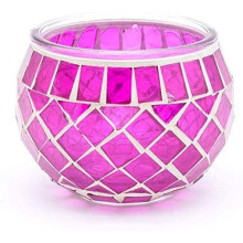 (Pink) Mosaic Glass Jar Vintage Candle Holder