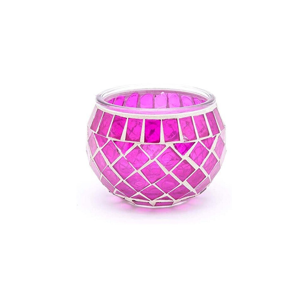 (Pink) Mosaic Glass Jar Vintage Candle Holder