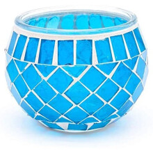 (Blue) Mosaic Glass Jar Vintage Candle Holder