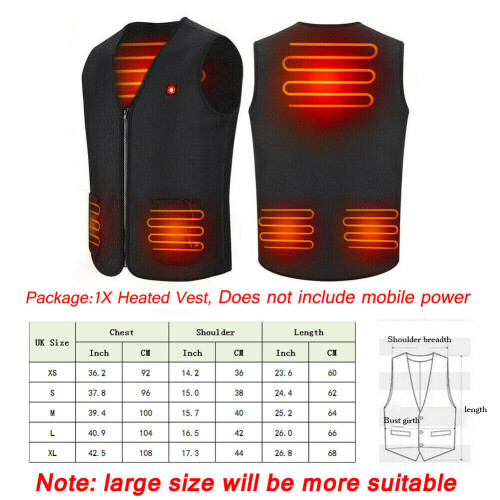 (3XL) Unisex Elektrisk USB-uppvärmd väst/jacka för vinter 1