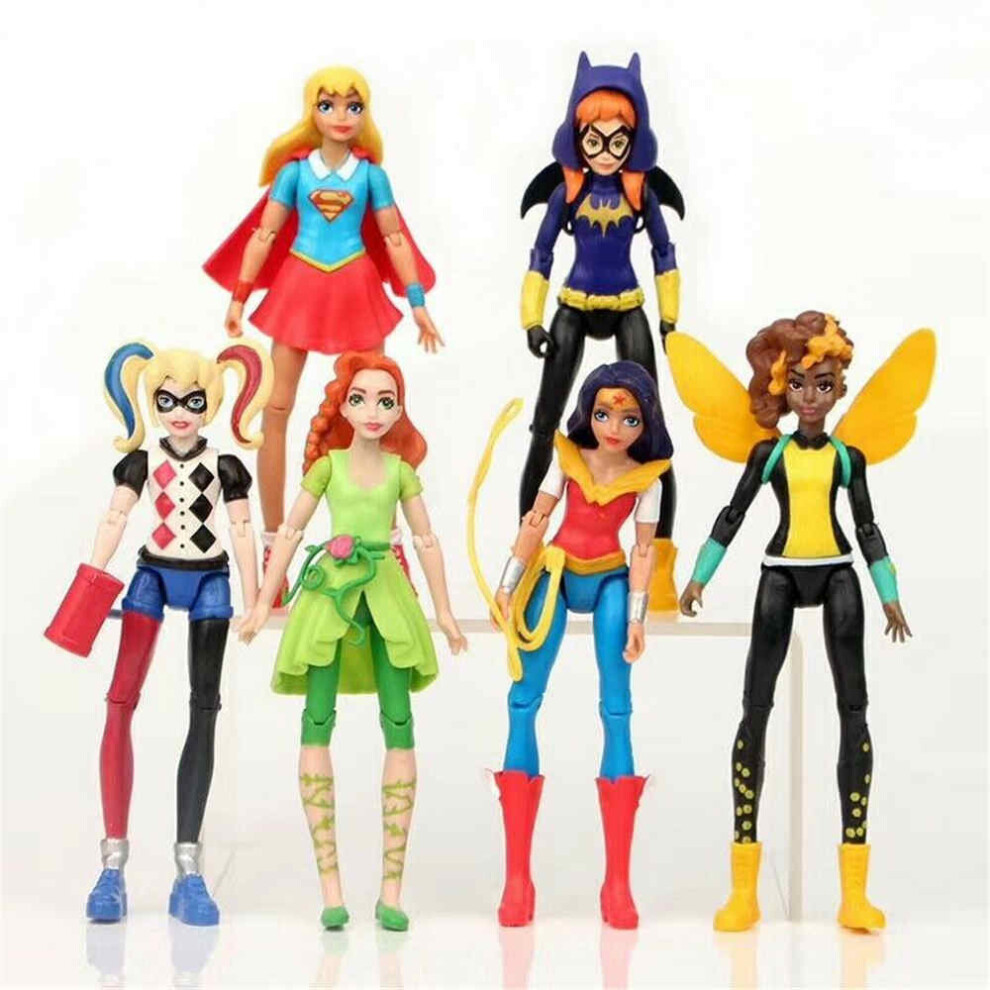 6-Pack DC Super Hero Girls Action Figures: Harley Quinn, Batgirl, Supergirl, Wonder Woman, Bumblebee & Poison Ivy – 14-15cm tall PVC/ABS