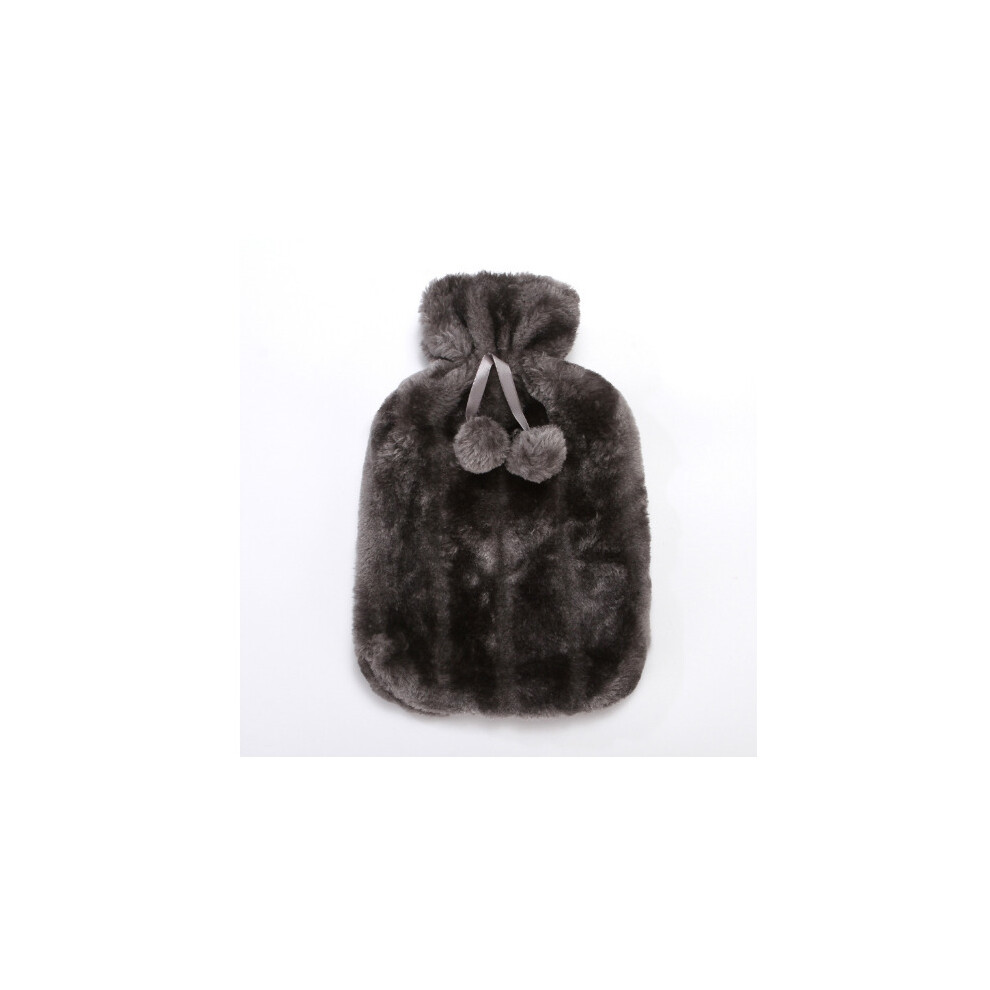 Gray (Gray) Fluffy Cosy Faux Fur Hot Water Bottle With Cover Comfort Gift Luxury Present