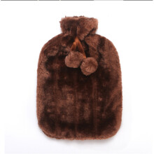 (Brown) Fluffy Cosy Faux Fur Hot Water Bottle with Cover Comfort Gift Luxury Present