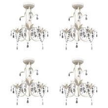 vidaXL 4x Crystal Pendant Ceiling Lamp Chandeliers Elegant White Indoor Lamp