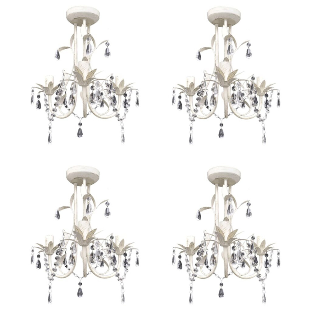 Vidaxl 4X Crystal Pendant Ceiling Lamp Chandeliers Elegant White Indoor Lamp