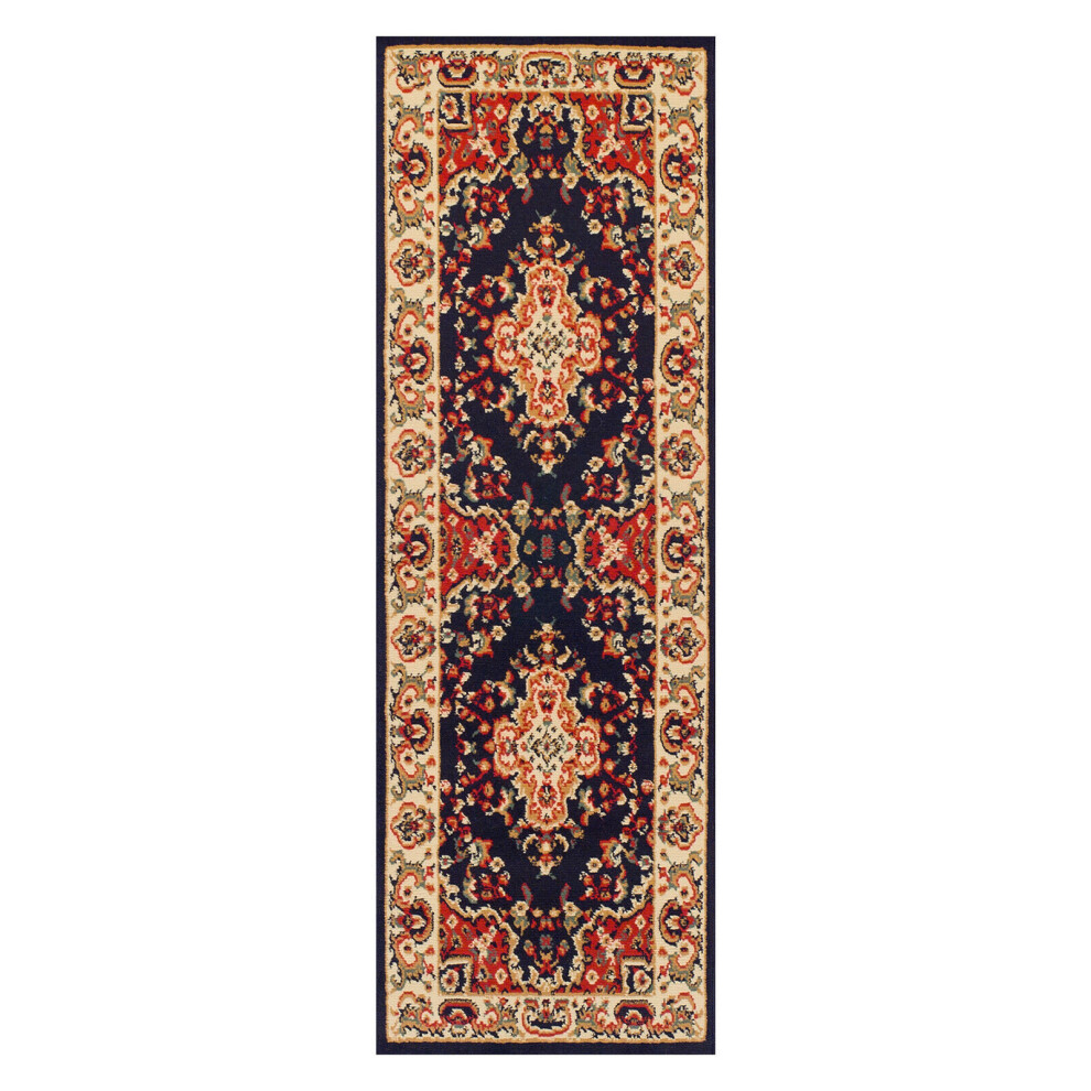 (Navy Blue, Hallway Runner: 60x180cm) Traditional Living Room Bedroom Rug Runner