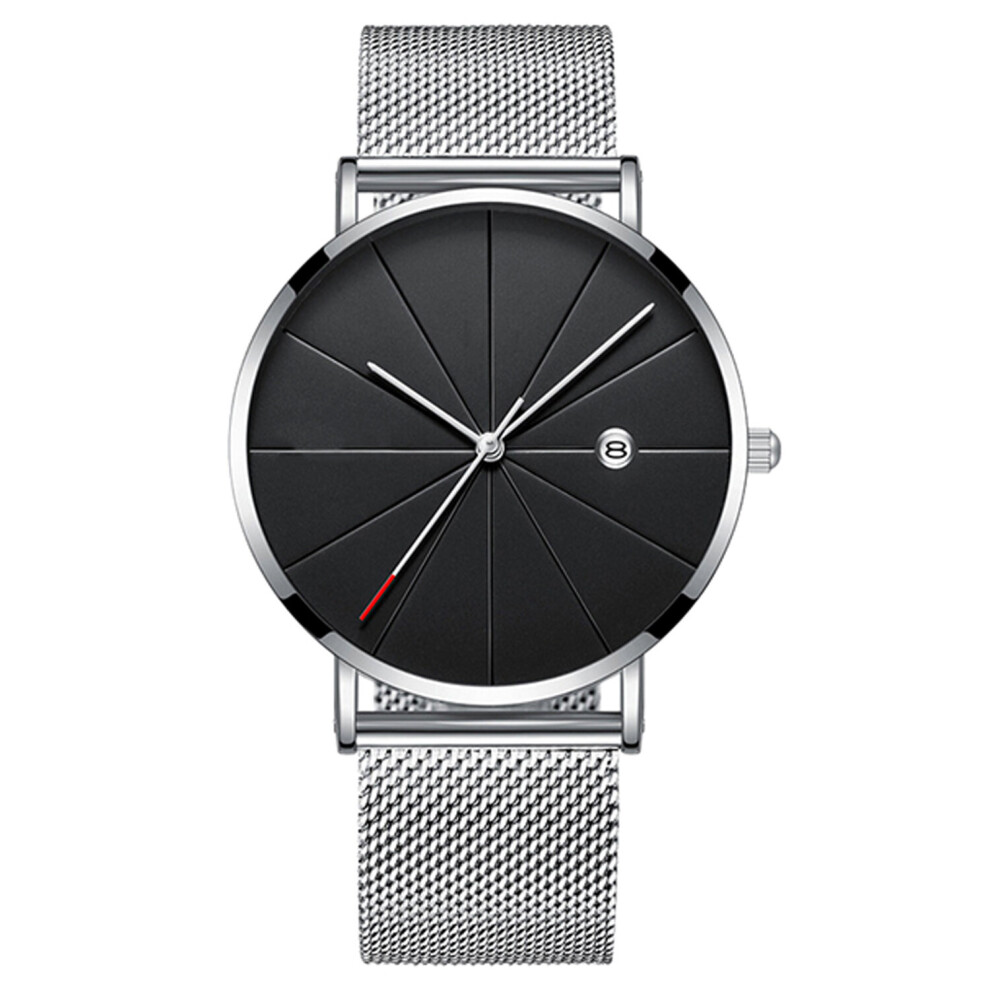 (Silver) Men's Stainless Steel Quartz Watch with Calendar