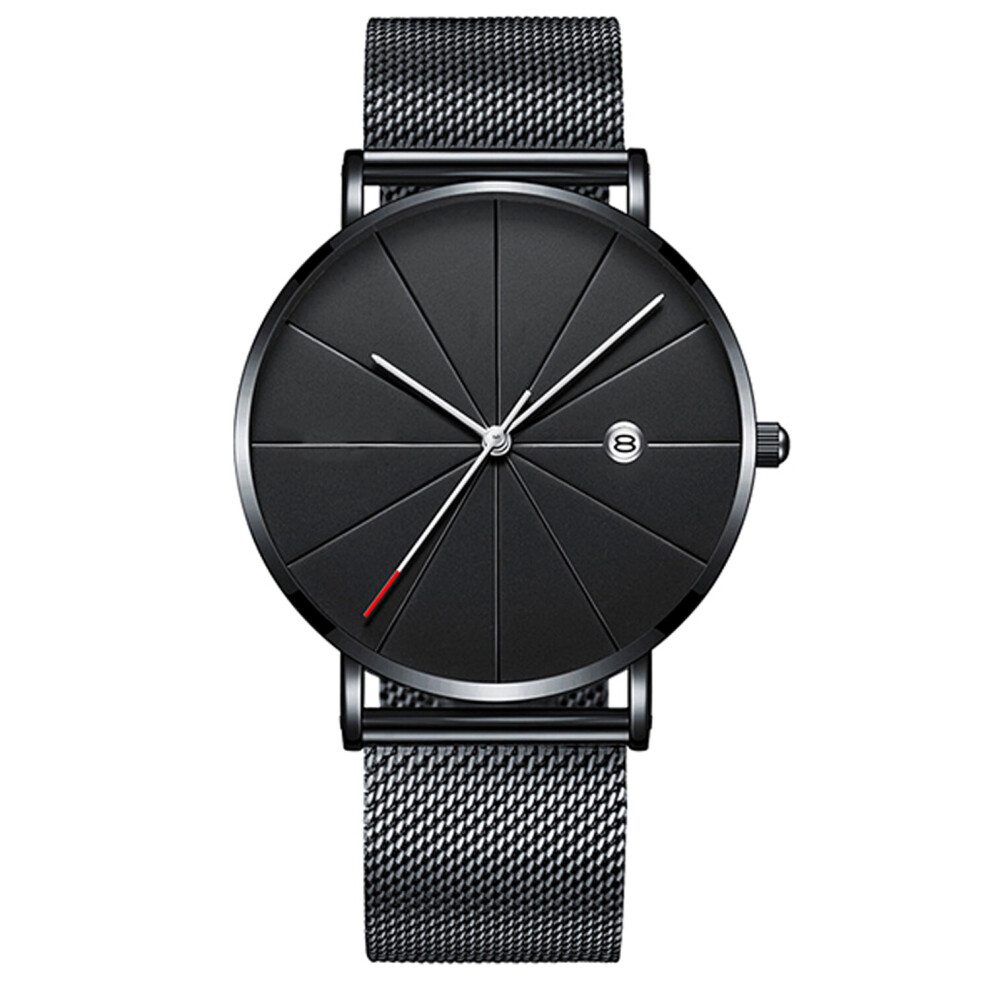 (Black) Men's Stainless Steel Quartz Watch with Calendar