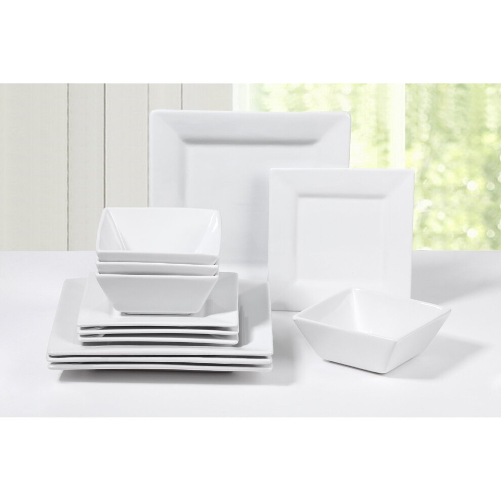 12 Piece White Square Porcelain Dinner Set