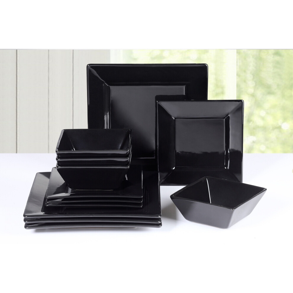 12Pc Soho Black Square Dinner Set