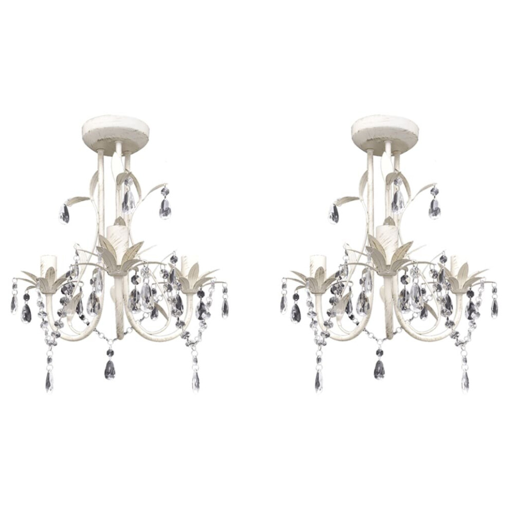 Vidaxl 2X Crystal Pendant Ceiling Lamp Chandeliers Elegant White Indoor Lamp