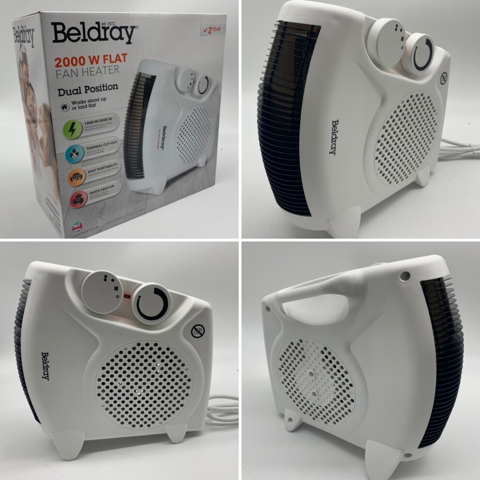 Beldray Electric Upright/Flatbed Fan Heater 2000W Portable Thermostat