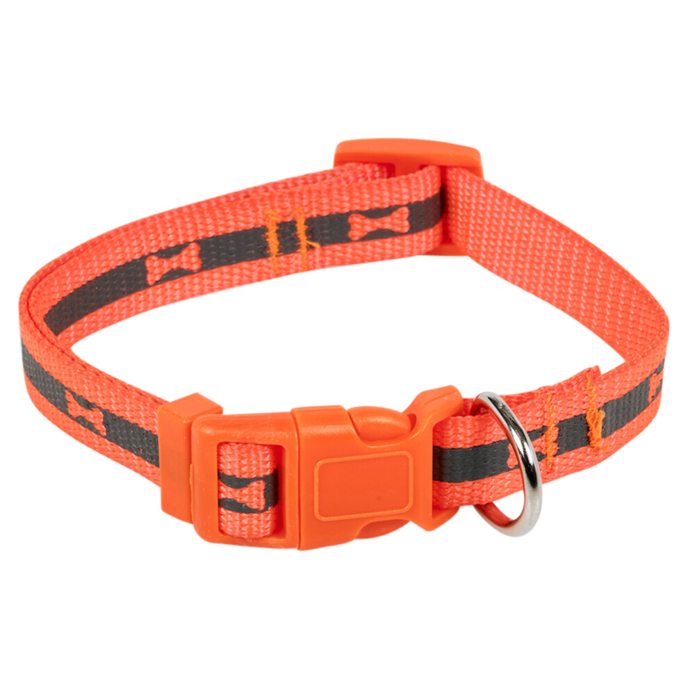 (Small, Orange) 2 Size S/M Adjustable Bone Print Dog Puppy Collars