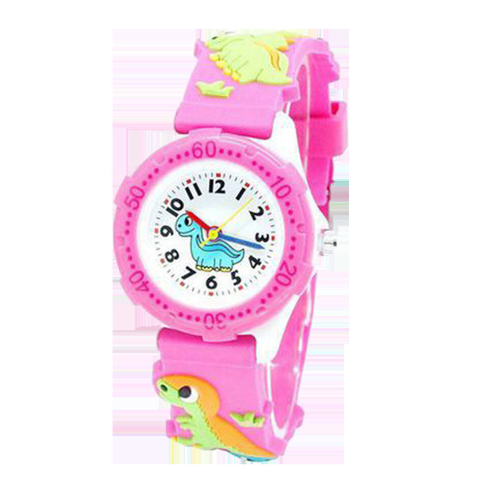 (Pink) 3D Dinosaur Silicone Kids Quartz Watch