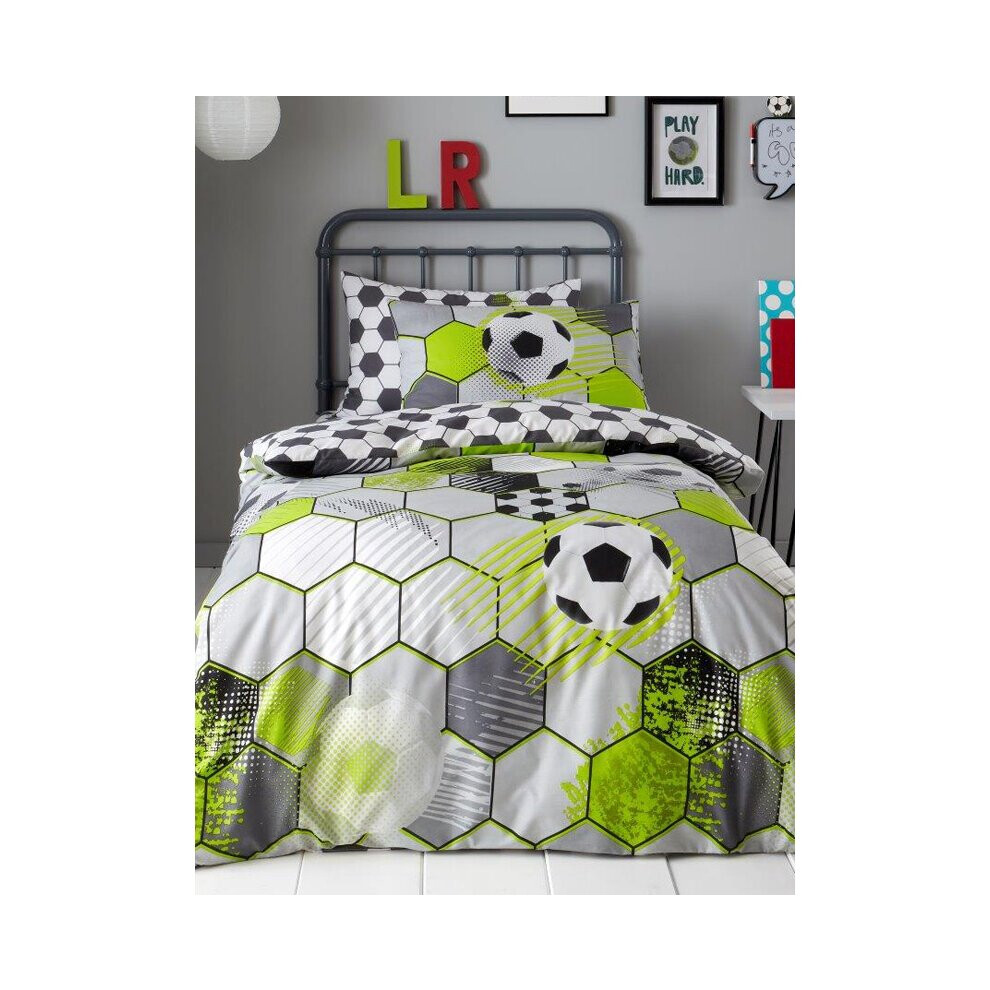 Football Stamp Single Duvet Cover and Pillowcase Set