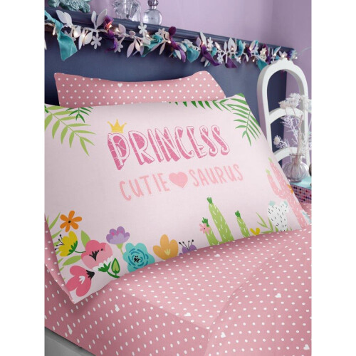 Cutie-Saurus Spots Single Fitted Sheet and Pillowcase Set