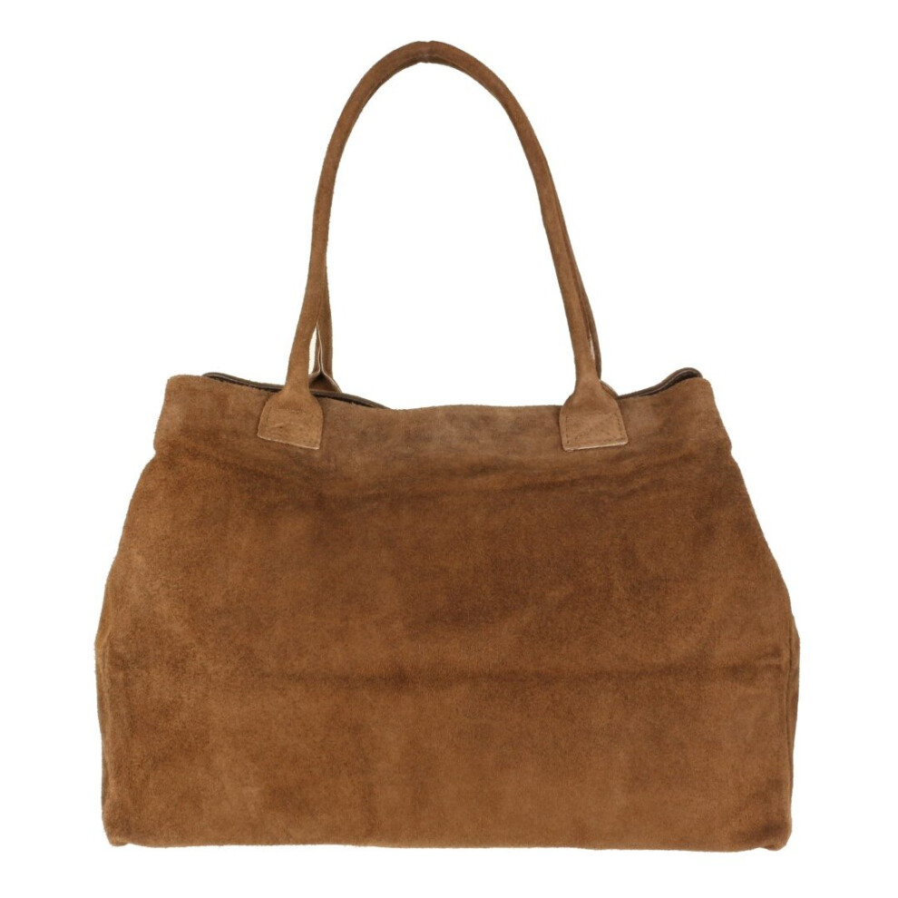 (Tan) Girly Handbags Expandable Italian Suede Leather Shoulder Bag