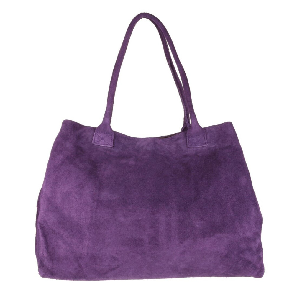 (Dark Purple) Girly Handbags Expandable Italian Suede Leather Shoulder Bag