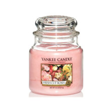 Yankee Candle Fresh Cut Roses Medium Jar Candle (411g) - English Garden Rose Scent, 65-75h Burn Time | Product Code 5.03858E+12