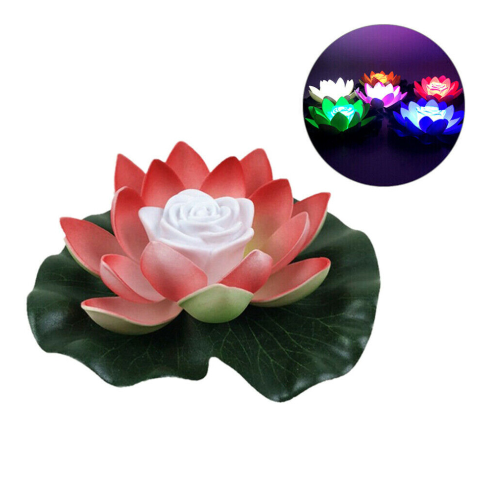 (Red) Floating Powered LED Lotus Flower Light Pond Pool Garden Landscape Lamp