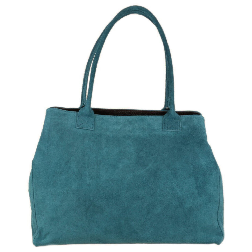 (Dark Teal) Girly Handbags Expandable Italian Suede Leather Shoulder Bag