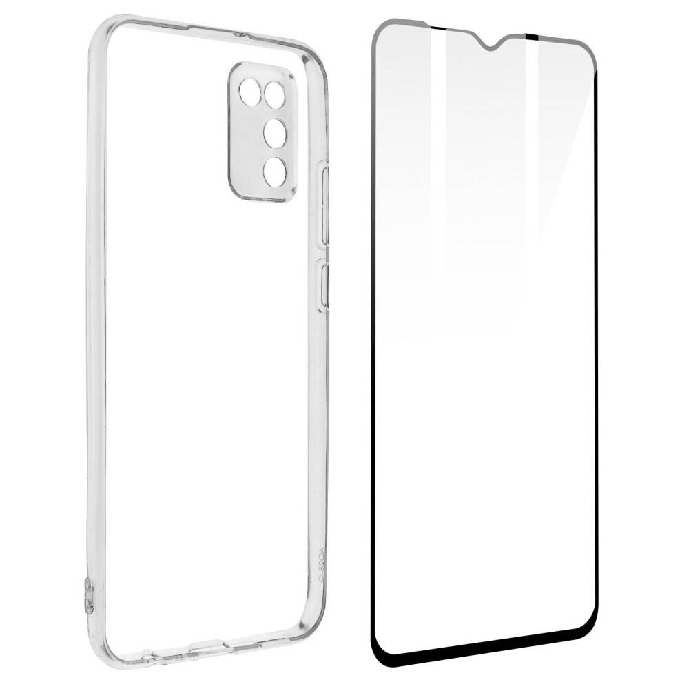 Case for Samsung Galaxy A02s and A03s Silicone Soft and Tempered Glass black