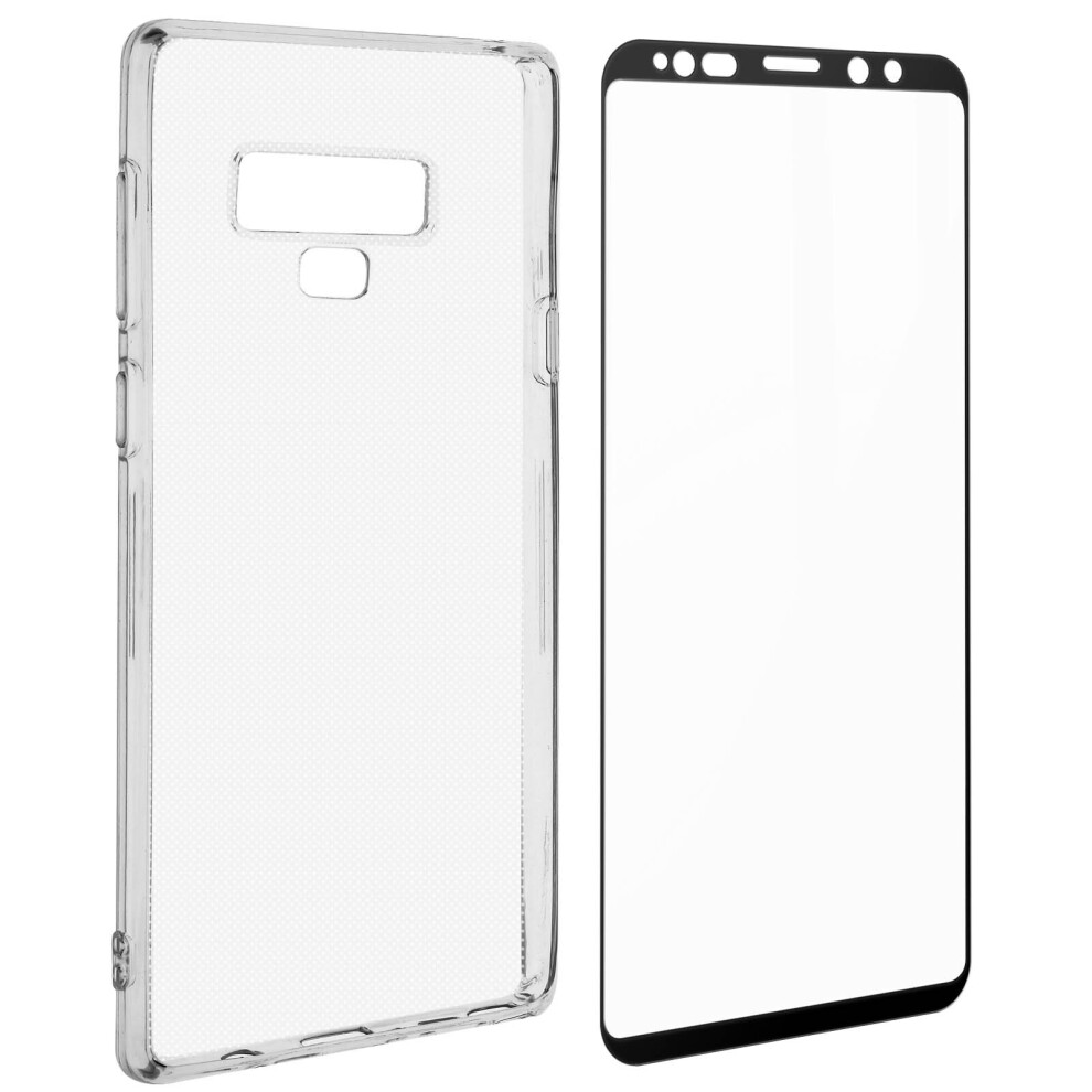 Case For Samsung Galaxy Note 9 Silicone Soft And Tempered Glass Black 3662427573696