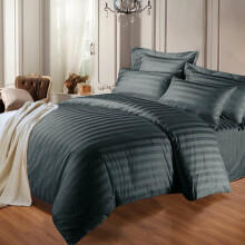 (Charcoal Grey , Super King ) Satin Stripe Duvet Quilt Cover Luxury Bedding Set
