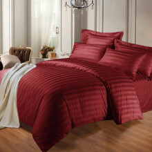(Burgundy , Double ) Satin Stripe Duvet Quilt Cover Luxury Bedding Set