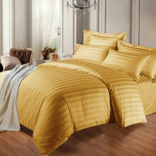 (Mustard , Single ) Satin Stripe Duvet Quilt Cover Luxury Bedding Set