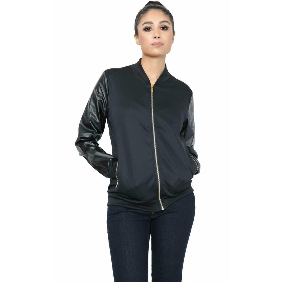 (Black - 421, L) Womens Biker Jackets Full Zip Long Sleeve Coat Top Ladies
