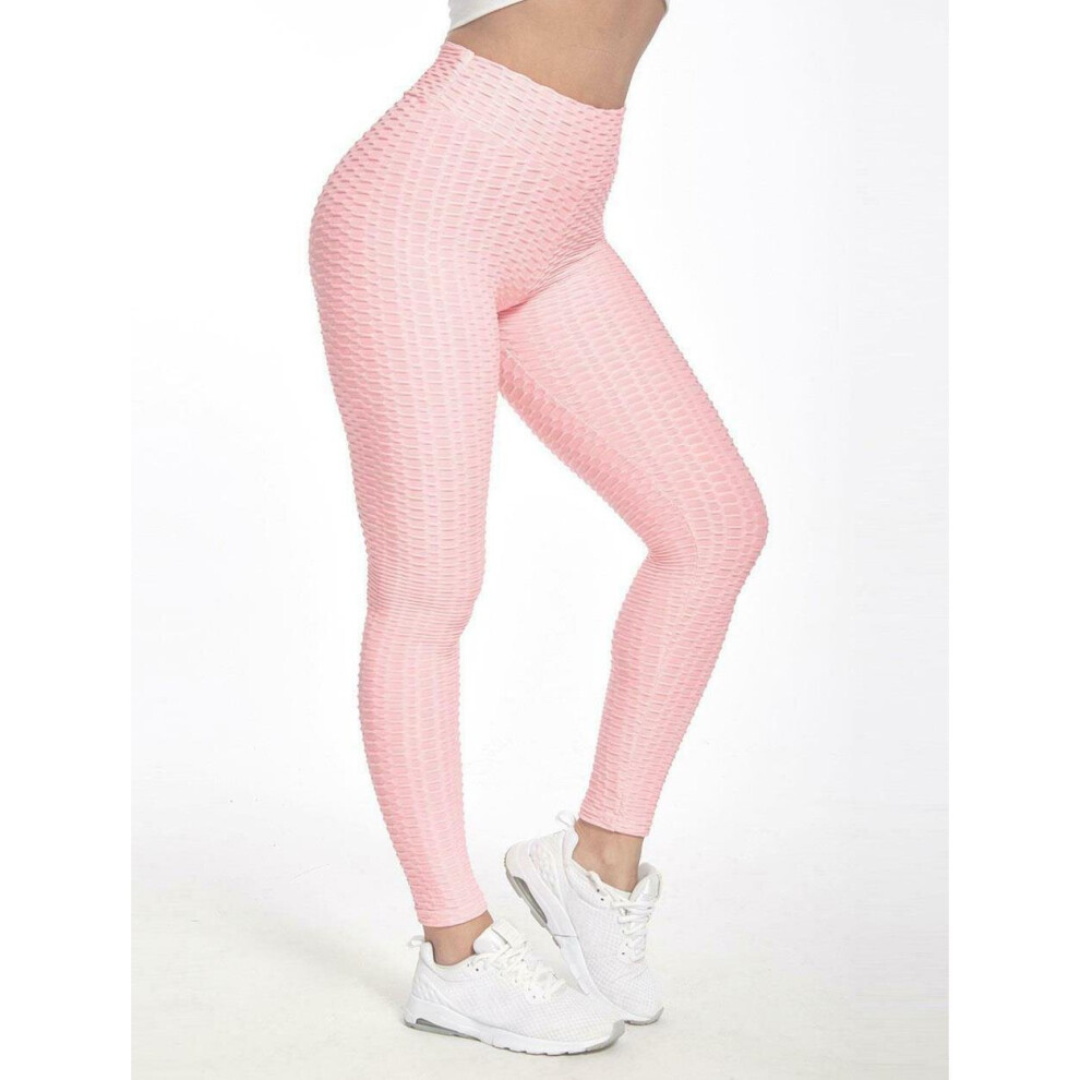 (L/XL, Peach) Women Anti-Cellulite Ruched Back Push Up Honeycomb Gym Fitness Leggings Pants