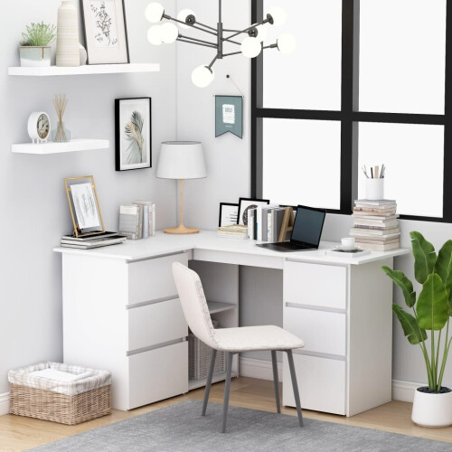 vidaXL Corner Desk White Engineered Wood Computer Table Laptop Workstation 1