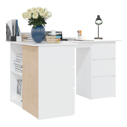 vidaXL Corner Desk White Engineered Wood Computer Table Laptop Workstation 2