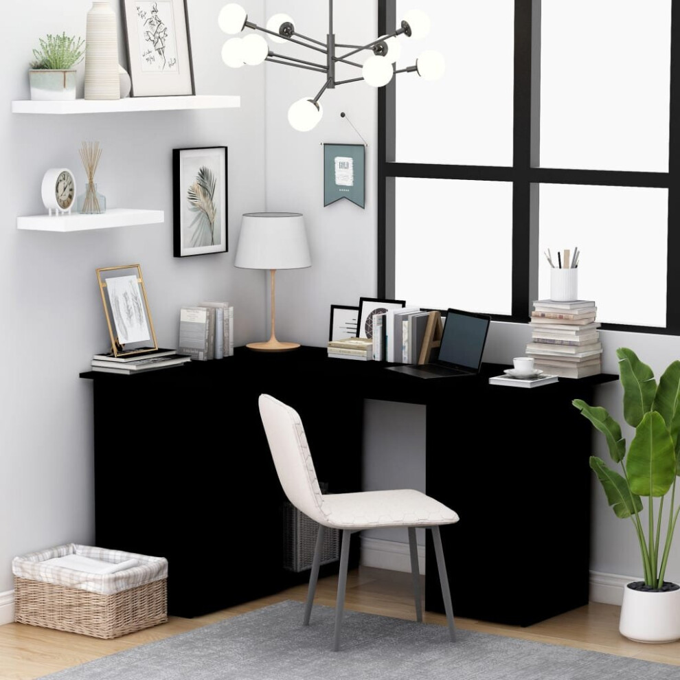 vidaXL Corner Desk Black Engineered Wood Computer Table Laptop Workstation