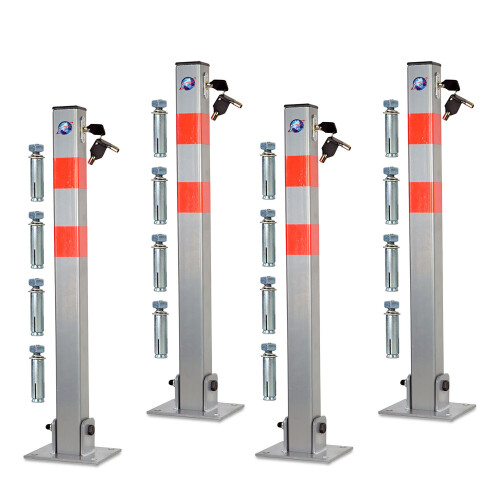 (4) LOCKABLE FOLDING CAR PARK BARRIER DRIVEWAY SECURITY BOLLARD POST
