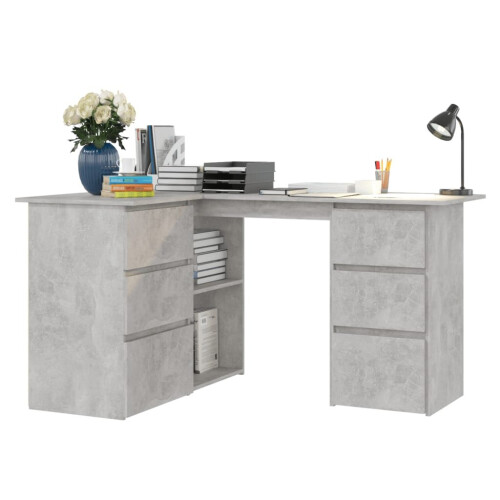 VidaXL vidaXL Corner Desk Concrete Grey Engineered Wood Study Laptop Workstation 1