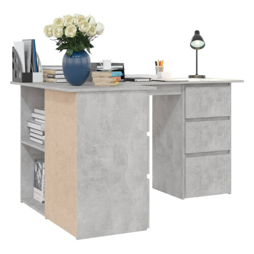 VidaXL vidaXL Corner Desk Concrete Grey Engineered Wood Study Laptop Workstation 2