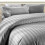 (Grey , Single ) Satin Stripe Duvet Quilt Cover Luxury Bedding Set 4